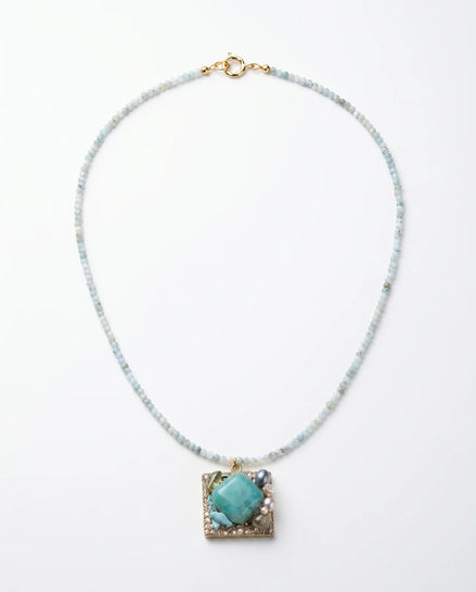 Colier Unicat cu Larimar, Peridot, Acvamarin, Agată și Perle Naturale - OK Lux. All rights reserved. - Bijuterii - 