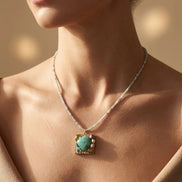 Colier Unicat cu Larimar, Peridot, Acvamarin, Agată și Perle Naturale - OK Lux. All rights reserved. - Bijuterii - 