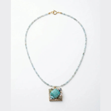 Colier Unicat cu Larimar, Peridot, Acvamarin, Agată și Perle Naturale - OK Lux. All rights reserved. - Bijuterii - 