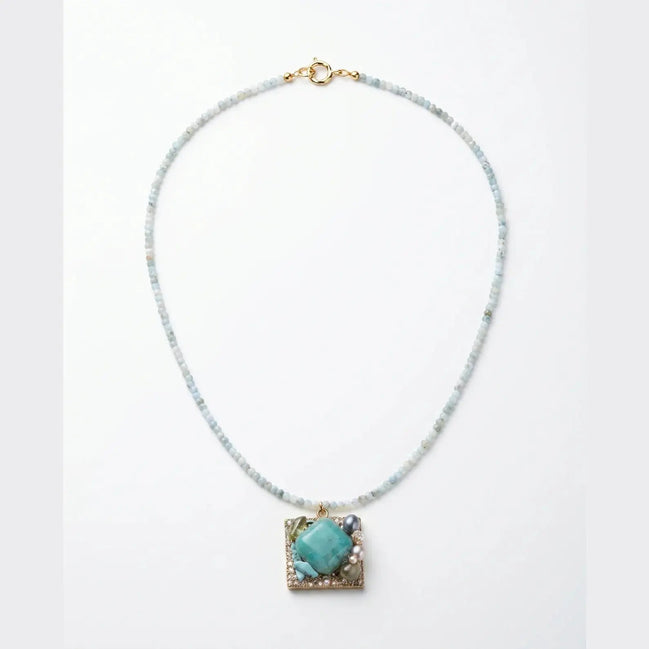 Colier Unicat cu Larimar, Peridot, Acvamarin, Agată și Perle Naturale - OK Lux. All rights reserved. - Bijuterii - 