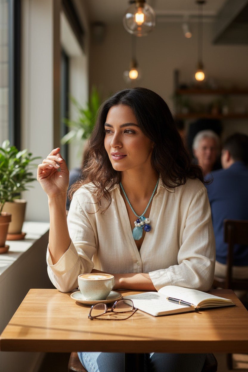 Colier Unicat din Argint cu Amazonit, Acvamarin și Perle de Cultură - OK Lux. All rights reserved. - Necklaces - 