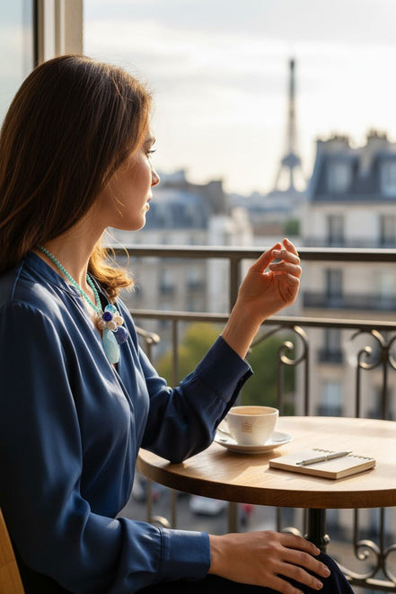 Colier Unicat din Argint cu Amazonit, Acvamarin și Perle de Cultură - OK Lux. All rights reserved. - Necklaces - 