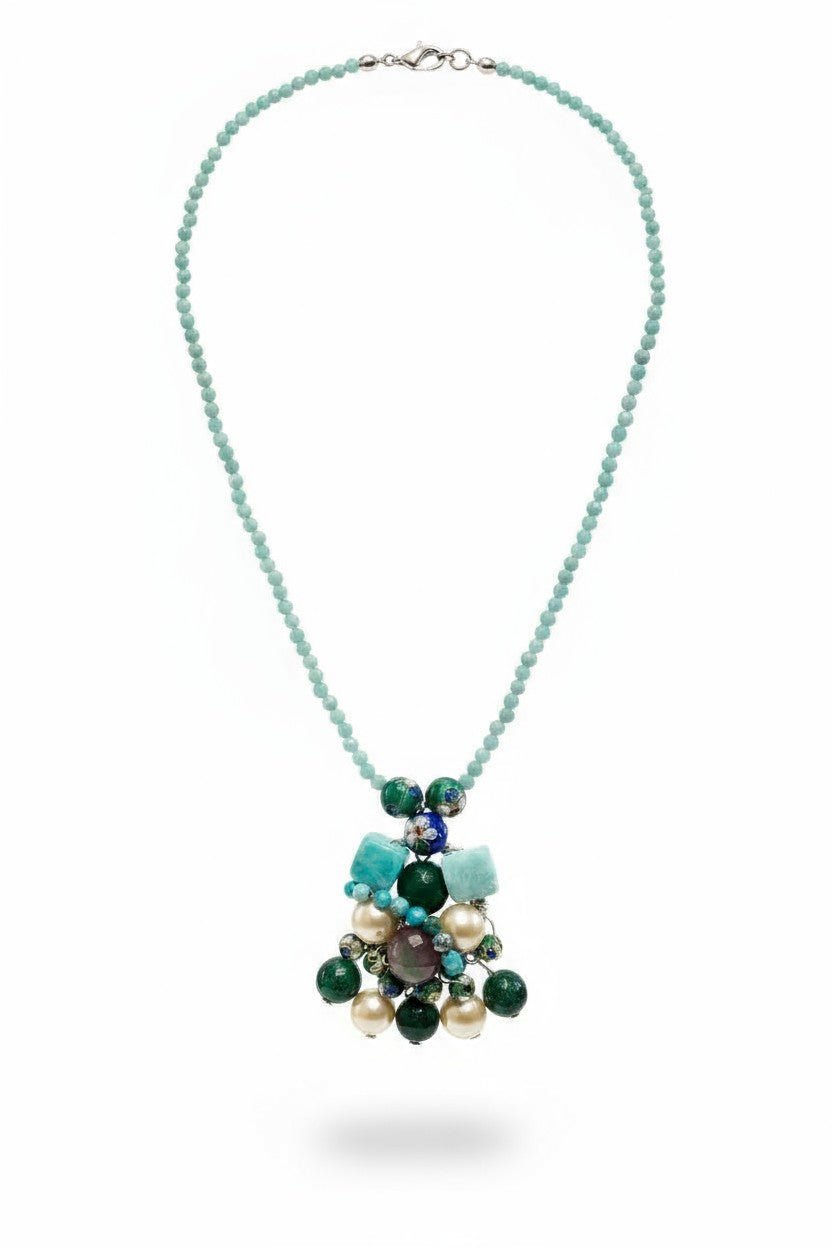 Colier Unicat din Argint cu Amazonit, Perle Mallorca și Jad - OK Lux. All rights reserved. - Necklaces - 