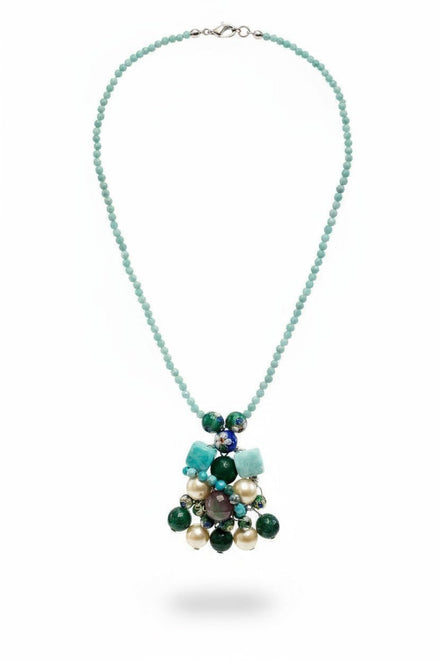 Colier Unicat din Argint cu Amazonit, Perle Mallorca și Jad - OK Lux. All rights reserved. - Necklaces - 