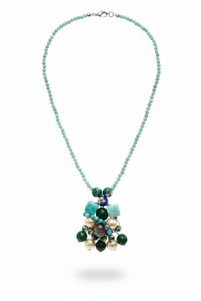 Colier Unicat din Argint cu Amazonit, Perle Mallorca și Jad - OK Lux. All rights reserved. - Necklaces - 