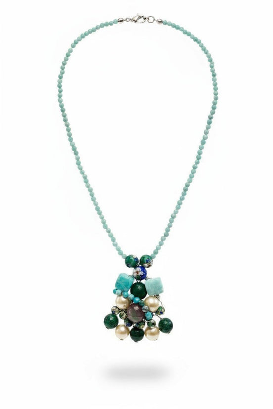 Colier Unicat din Argint cu Amazonit, Perle Mallorca și Jad - OK Lux. All rights reserved. - Necklaces - 