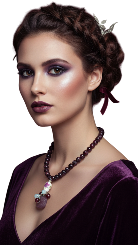 Colier Unicat din Argint cu Granat, Cuarț Strawberry și Perle de Cultură - OK Lux. All rights reserved. - Necklaces - 