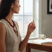 Colier Unicat din Argint cu Granat, Cuarț Strawberry și Perle de Cultură - OK Lux. All rights reserved. - Necklaces - 