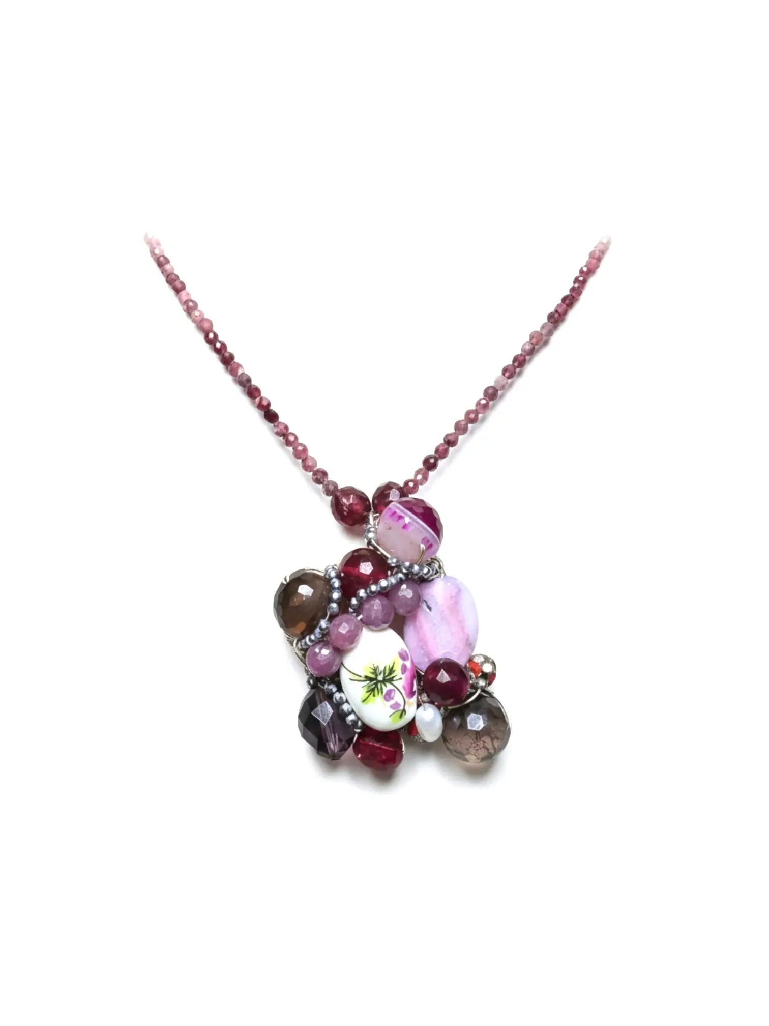 Colier Unicat din Argint cu Rubin, Jad și Pandantiv Artizanal - OK Lux. All rights reserved. - Necklaces - 