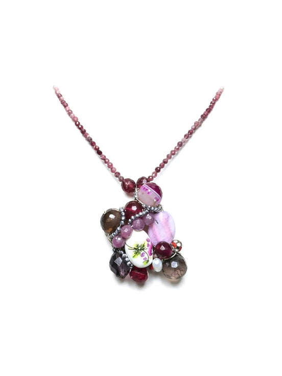 Colier Unicat din Argint cu Rubin, Jad și Pandantiv Artizanal - OK Lux. All rights reserved. - Necklaces - 