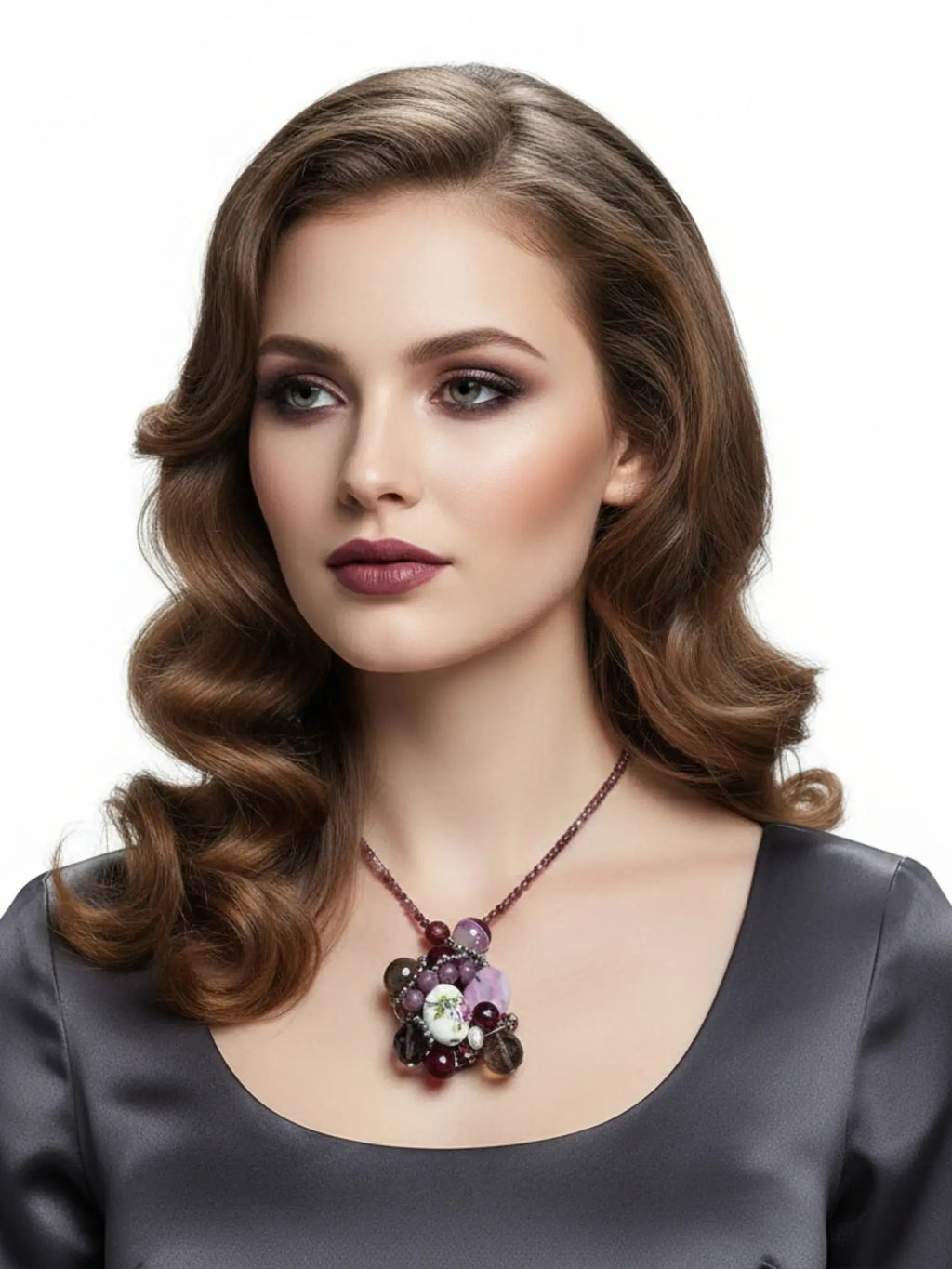 Colier Unicat din Argint cu Rubin, Jad și Pandantiv Artizanal - OK Lux. All rights reserved. - Necklaces - 