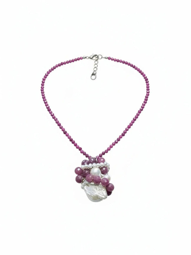 Colier Unicat din Argint cu Rubin și Perle Baroc Roz - Mov - OK Lux. All rights reserved. - Necklaces - 