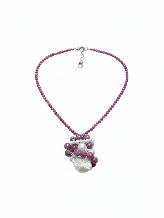 Colier Unicat din Argint cu Rubin și Perle Baroc Roz - Mov - OK Lux. All rights reserved. - Necklaces - 
