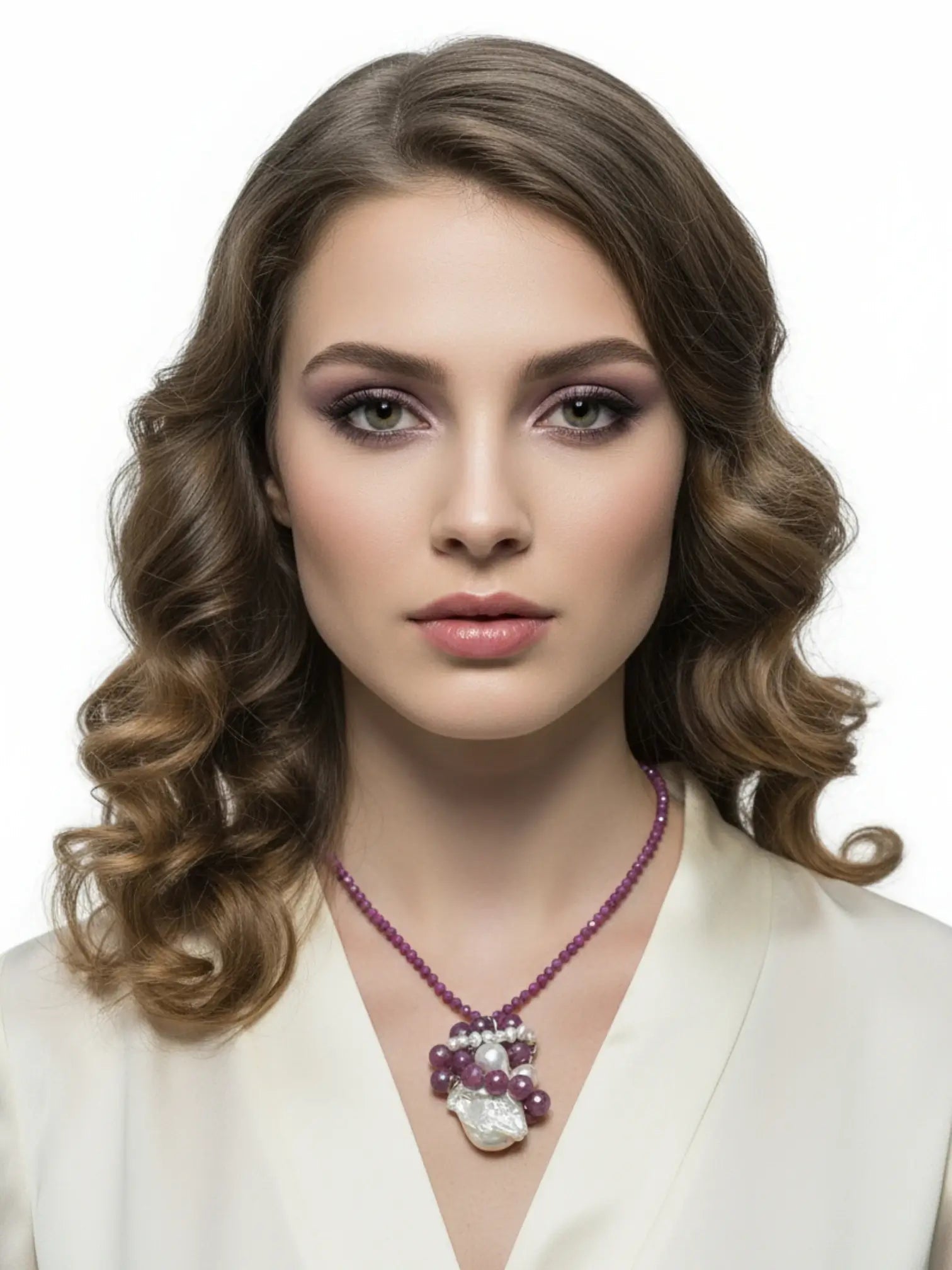 Colier Unicat din Argint cu Rubin și Perle Baroc Roz - Mov - OK Lux. All rights reserved. - Necklaces - 