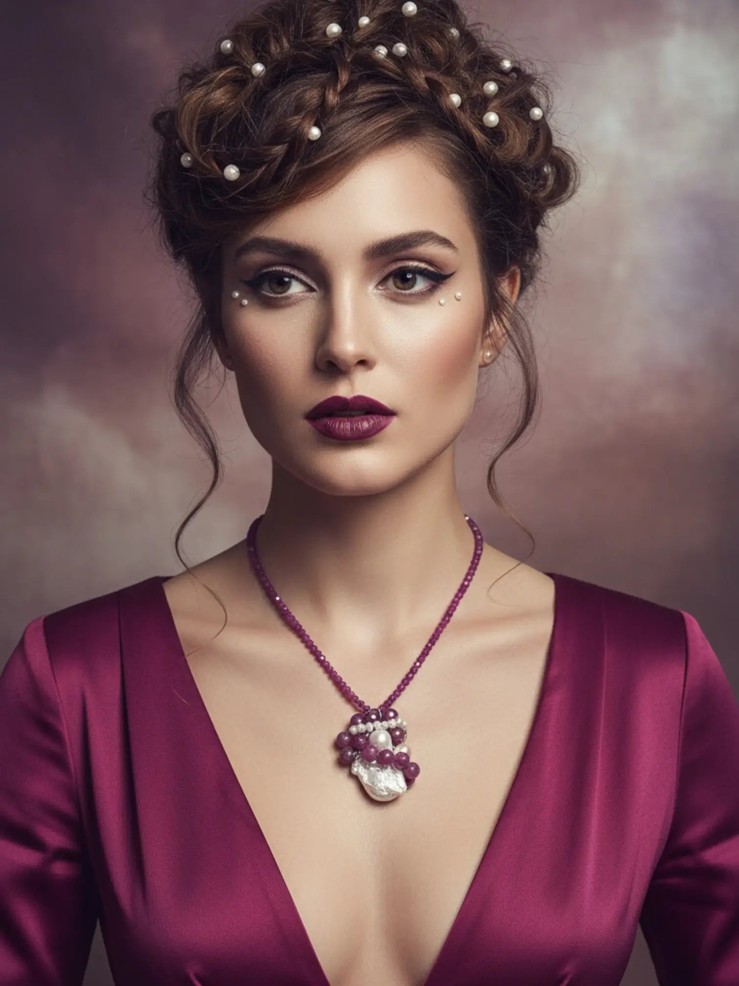 Colier Unicat din Argint cu Rubin și Perle Baroc Roz - Mov - OK Lux. All rights reserved. - Necklaces - 