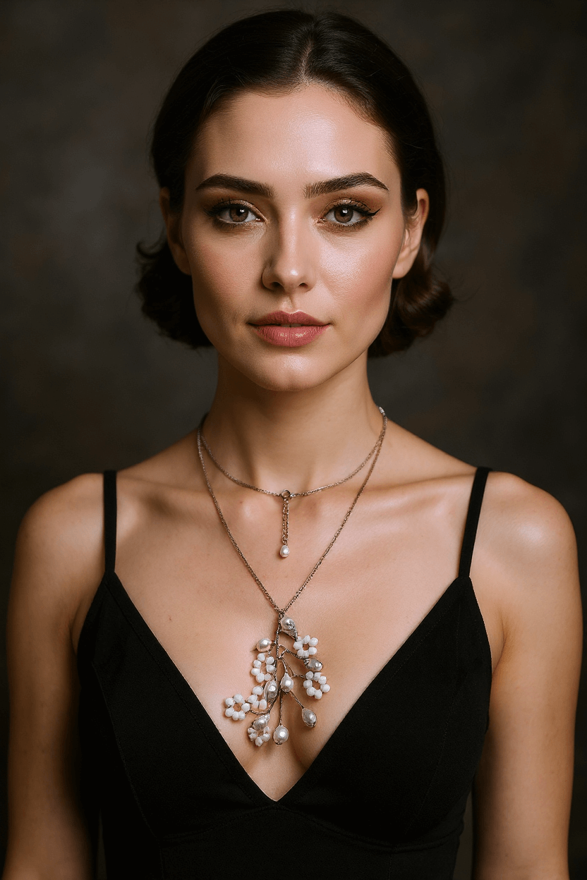 Colier Unicat din Argint, Perle Baroc și Cristale cu Pandantiv Realizat Manual - OK Lux. All rights reserved. - Necklaces - 