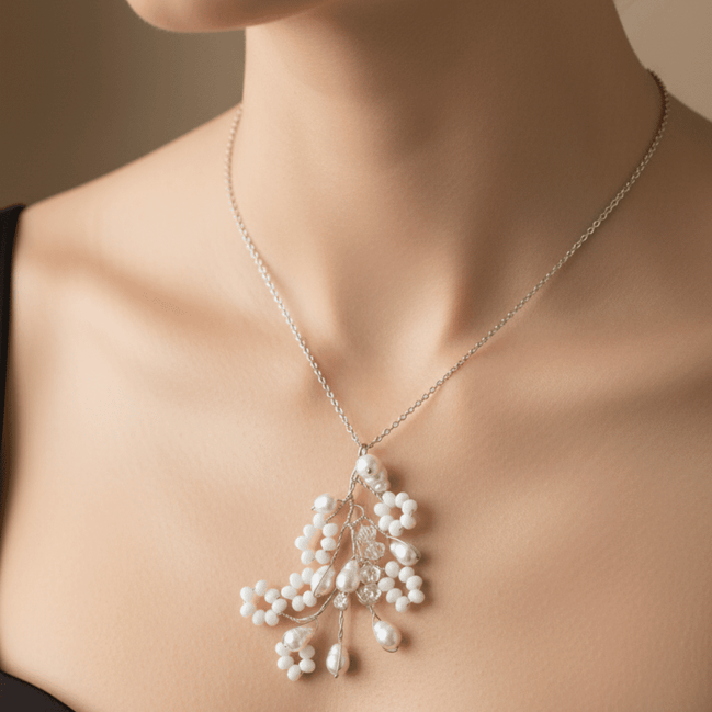 Colier Unicat din Argint, Perle Baroc și Cristale cu Pandantiv Realizat Manual - OK Lux. All rights reserved. - Necklaces - 