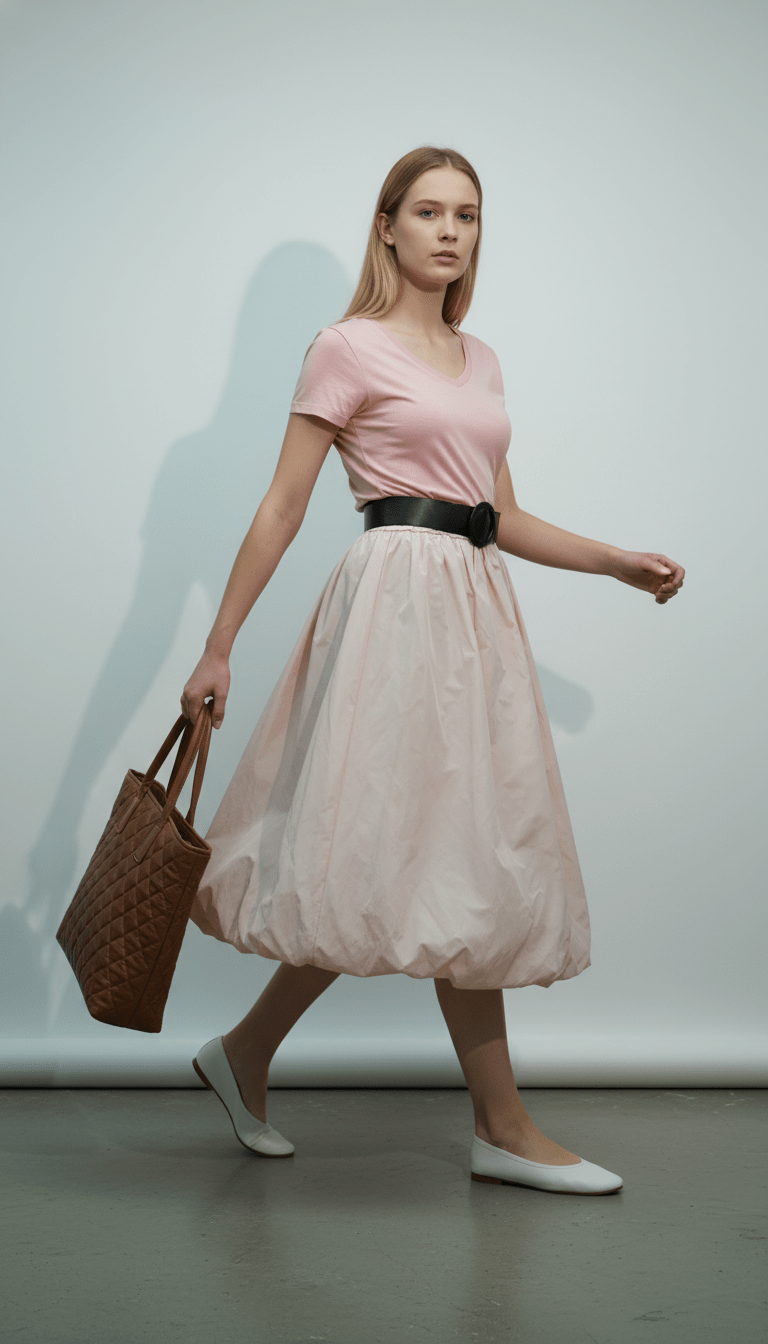 Fustă fluidă midi roz pal - OK Lux. All rights reserved. - Skirts - 