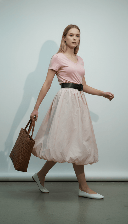 Fustă fluidă midi roz pal - OK Lux. All rights reserved. - Skirts - 