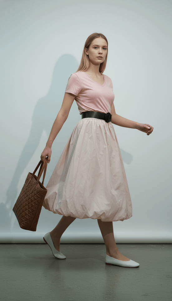 Fustă fluidă midi roz pal - OK Lux. All rights reserved. - Skirts - 