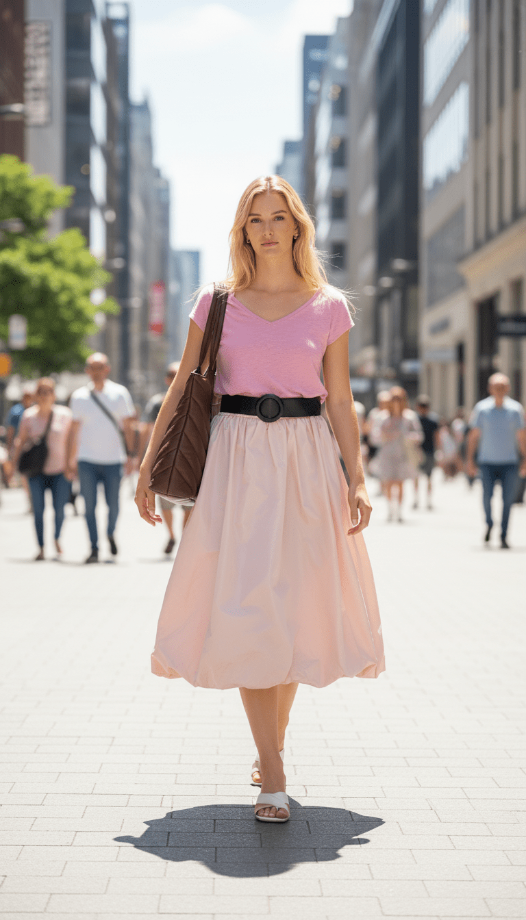 Fustă fluidă midi roz pal - OK Lux. All rights reserved. - Skirts - 