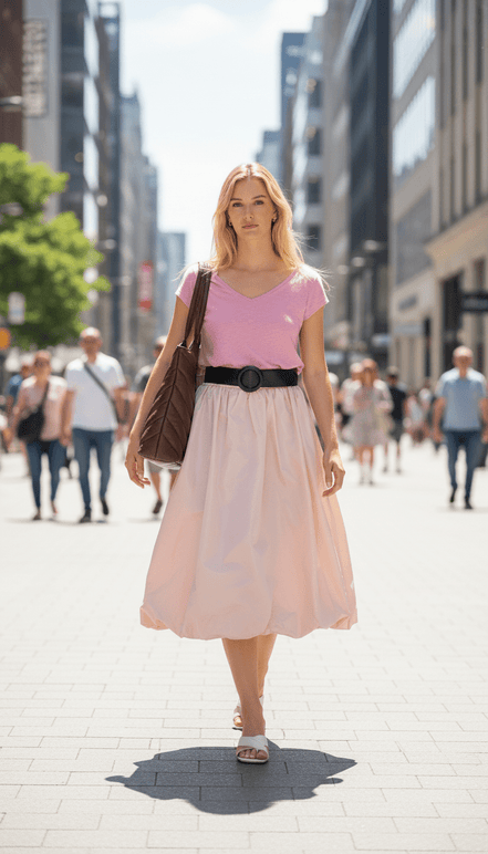 Fustă fluidă midi roz pal - OK Lux. All rights reserved. - Skirts - 