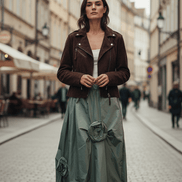 Fustă fluidă verde kaki cu imprimeu - OK Lux. All rights reserved. - Dresses - KHAKI GREEN - 