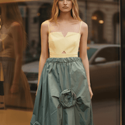 Fustă fluidă verde kaki cu imprimeu - OK Lux. All rights reserved. - Dresses - KHAKI GREEN - 