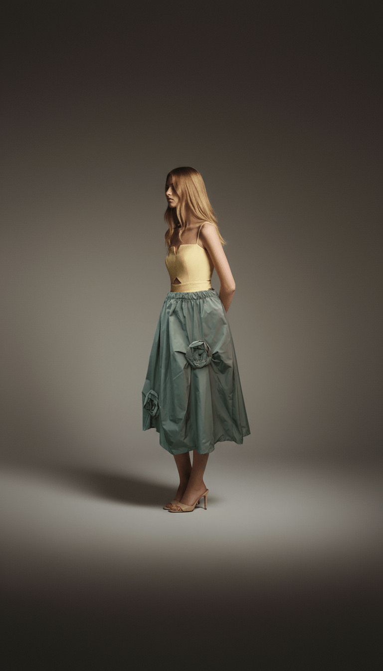 Fustă fluidă verde kaki cu imprimeu - OK Lux. All rights reserved. - Dresses - KHAKI GREEN - 