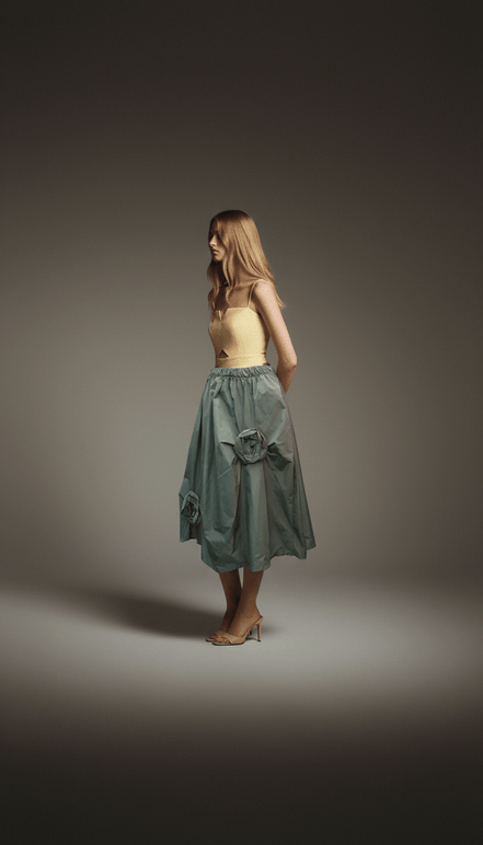 Fustă fluidă verde kaki cu imprimeu - OK Lux. All rights reserved. - Dresses - KHAKI GREEN - 