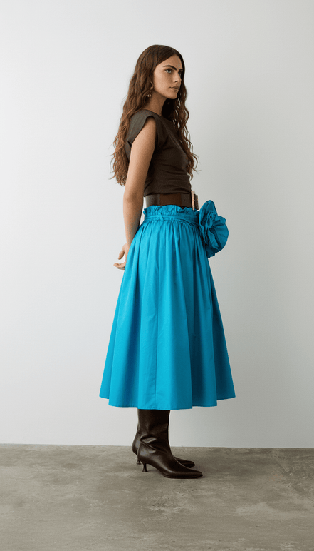 Fustă lungă eco piele albastru ciel - OK Lux. All rights reserved. - Dresses - SKY BLUE - 