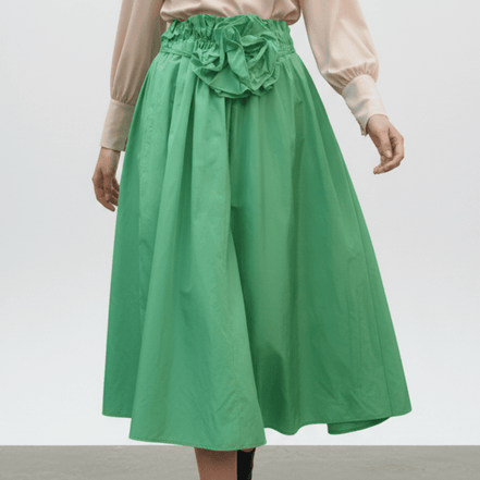 Fustă lungă verde cu floare in talie - OK Lux. All rights reserved. - Dresses - GREEN - 