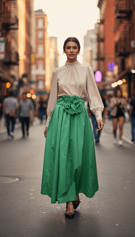 Fustă lungă verde cu imprimeu floral - OK Lux. All rights reserved. - Dresses - GREEN - 