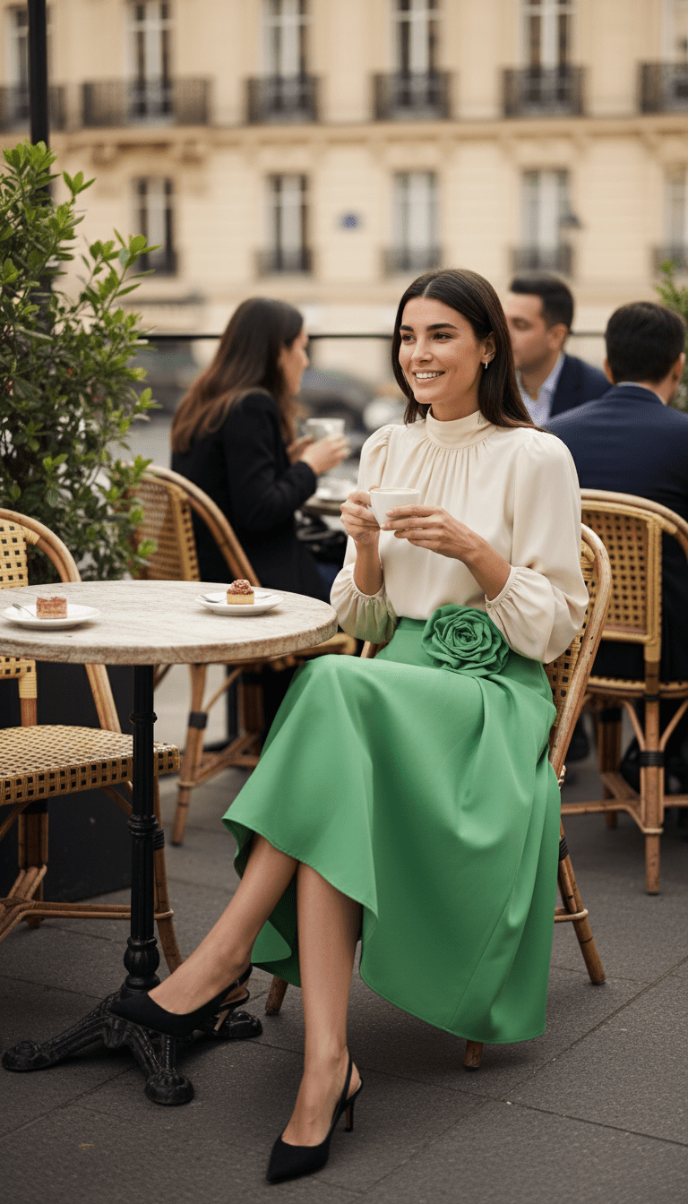 Fustă lungă verde cu imprimeu floral - OK Lux. All rights reserved. - Dresses - GREEN - 