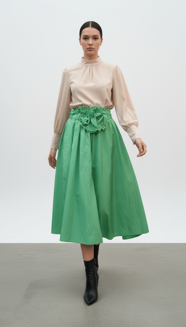 Fustă lungă verde cu imprimeu floral - OK Lux. All rights reserved. - Dresses - GREEN - 