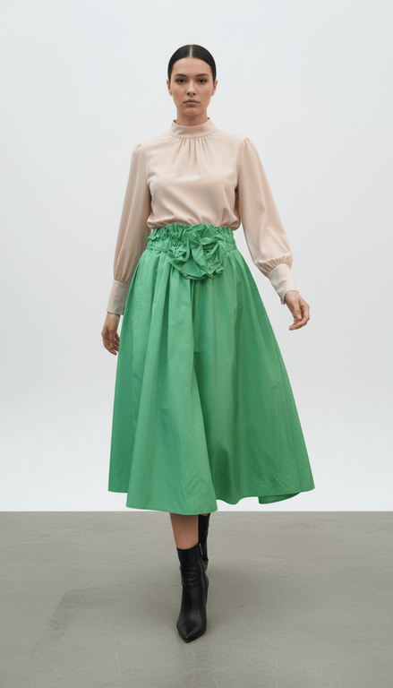 Fustă lungă verde cu imprimeu floral - OK Lux. All rights reserved. - Dresses - GREEN - 