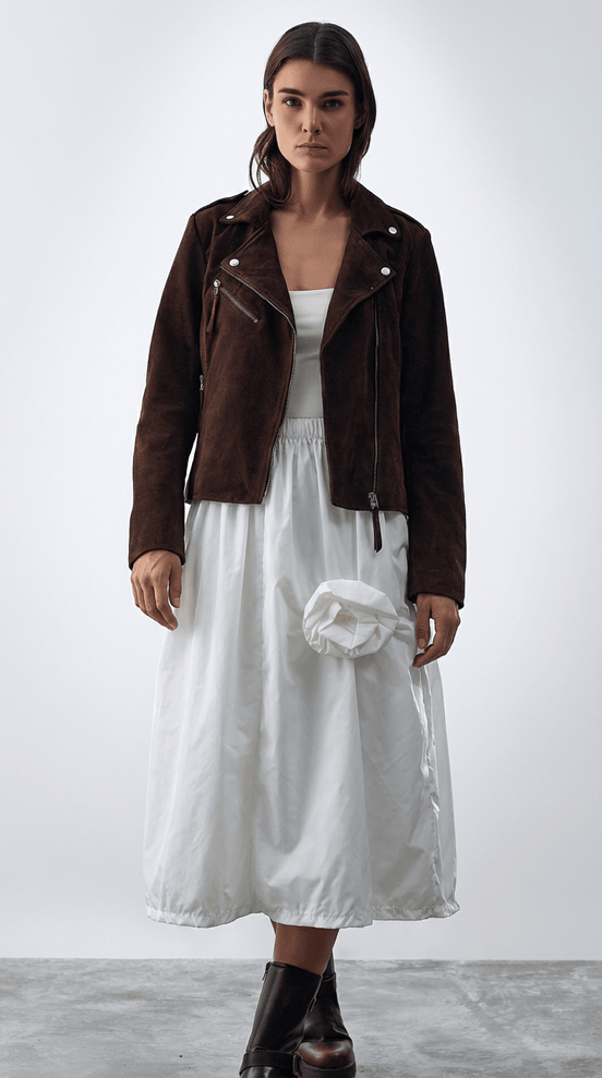 Fustă midi albă cu imprimeu floral - OK Lux. All rights reserved. - Dresses - WHITE - 