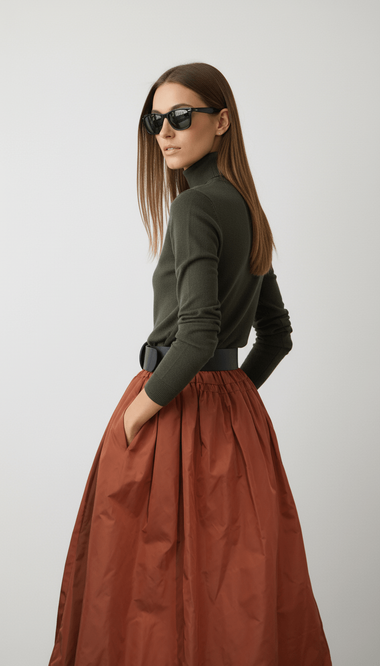 Fustă midi aramiu, talie universală - OK Lux. All rights reserved. - Skirts - COPPER - 