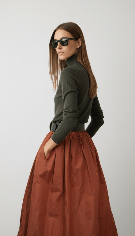 Fustă midi aramiu, talie universală - OK Lux. All rights reserved. - Skirts - COPPER - 