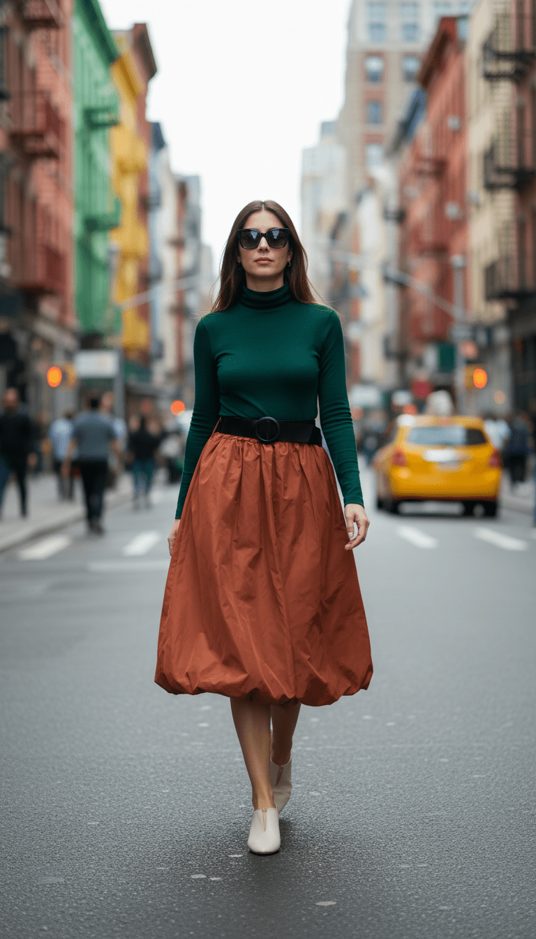 Fustă midi aramiu, talie universală - OK Lux. All rights reserved. - Skirts - COPPER - 