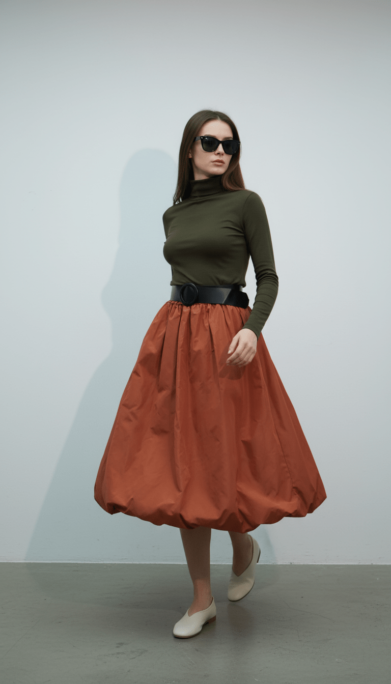 Fustă midi aramiu, talie universală - OK Lux. All rights reserved. - Skirts - COPPER - 