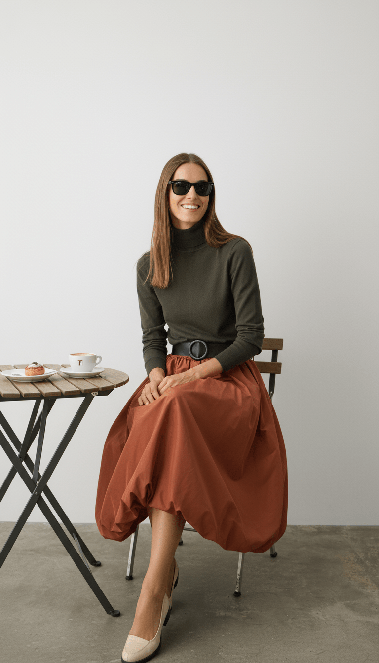 Fustă midi aramiu, talie universală - OK Lux. All rights reserved. - Skirts - COPPER - 