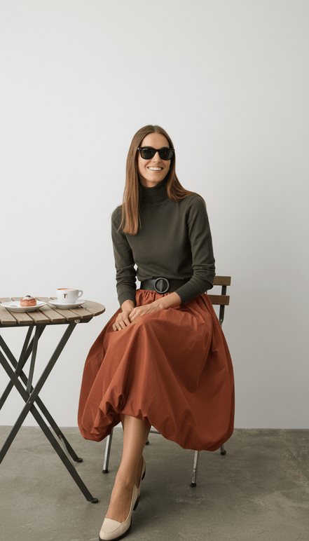 Fustă midi aramiu, talie universală - OK Lux. All rights reserved. - Skirts - COPPER - 