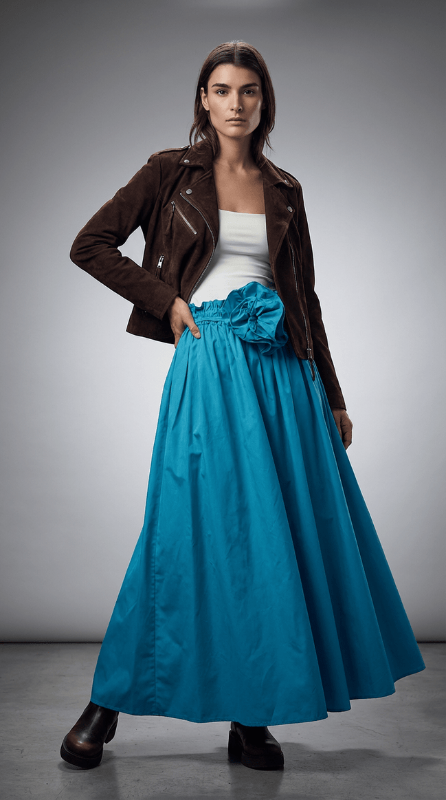 Fustă midi cu imprimeu floral albastru - OK Lux. All rights reserved. - Dresses - SKY BLUE - 