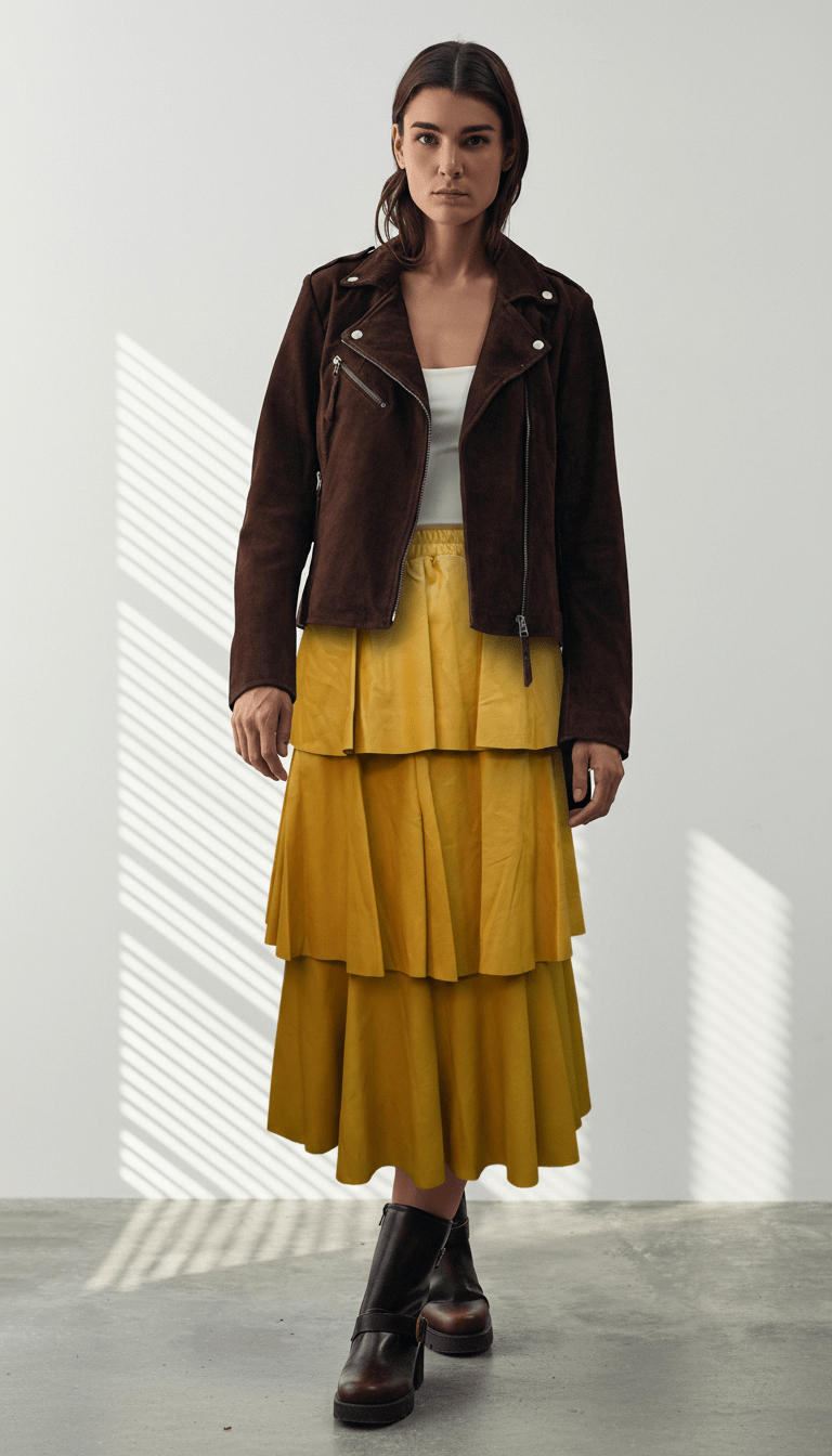 Fustă midi eco piele galben muștar - OK Lux. All rights reserved. - Dresses - MUSTARD YELLOW - 