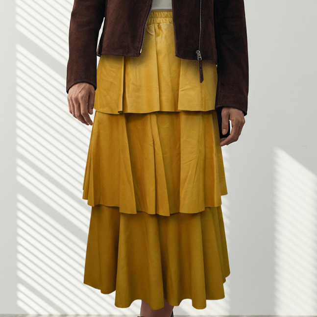 Fustă midi eco piele galben muștar - OK Lux. All rights reserved. - Dresses - MUSTARD YELLOW - 