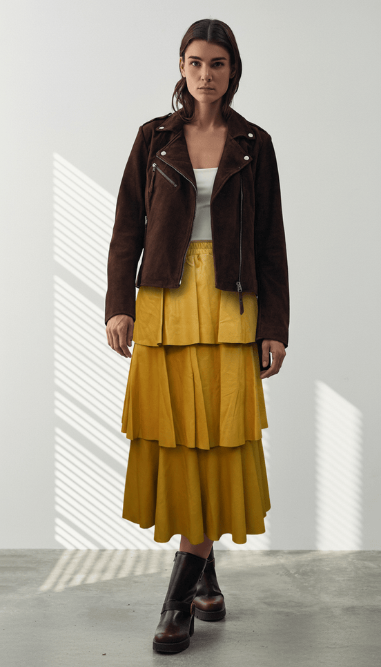 Fustă midi eco piele galben muștar - OK Lux. All rights reserved. - Dresses - MUSTARD YELLOW - 