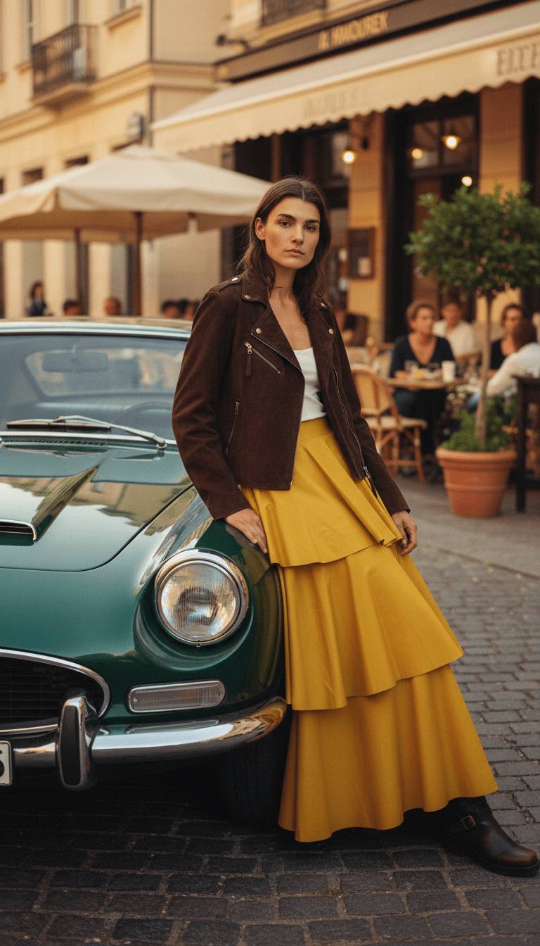 Fustă midi eco piele galben muștar - OK Lux. All rights reserved. - Dresses - MUSTARD YELLOW - 