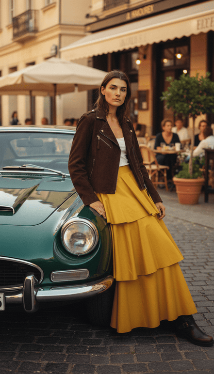 Fustă midi eco piele galben muștar - OK Lux. All rights reserved. - Dresses - MUSTARD YELLOW - 