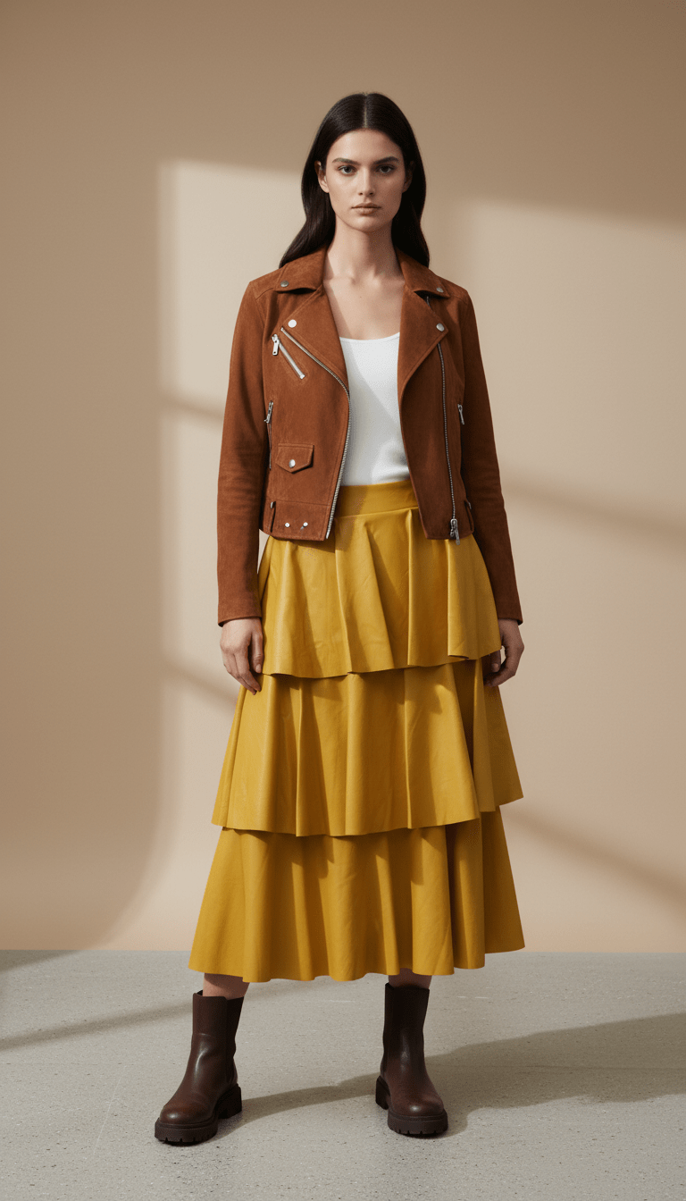 Fustă midi eco piele galben muștar - OK Lux. All rights reserved. - Dresses - MUSTARD YELLOW - 